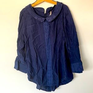 Free People 3/4 Sleeve Navy Shirt